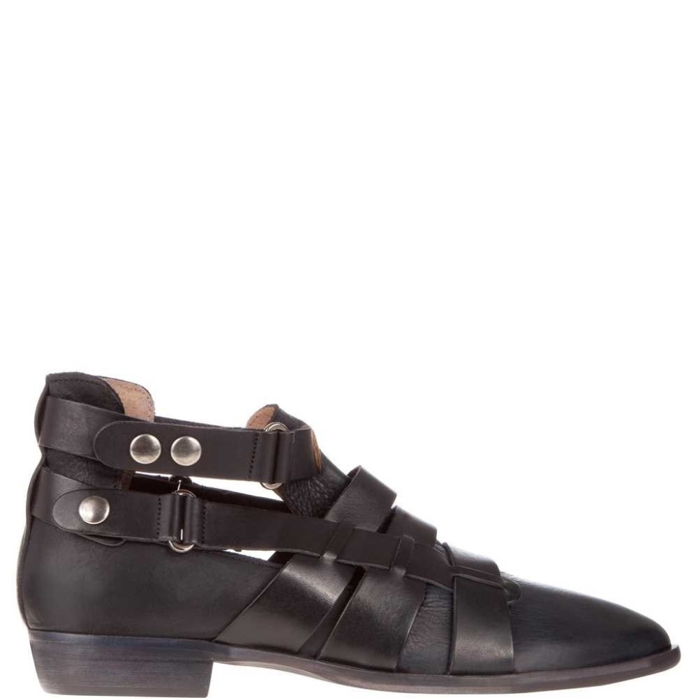 Black Leather Free People Multi Strap Ankle Boots